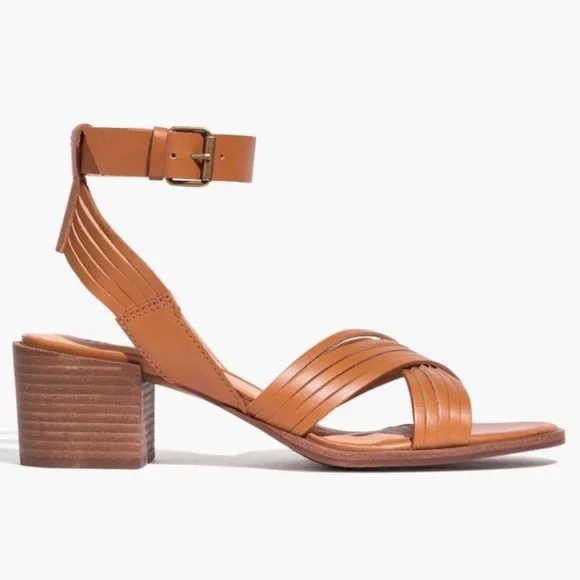 Madewell | Brown Cognac Tan Leather Sandals Heels Strappy - Picture 12 of 12